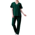 thumbnail image 1 of Atogsazn Scrub Suit Set for Women Casual Short-Sleeved Solid Color Pocket V-Neck Stretch Top & Pants Nursing Uniform Scrub Set Army Green XL, 1 of 3