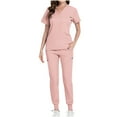 thumbnail image 1 of Atogsazn Scrubs for Women Set Casual Nursing Uniform Scrub Set Classic V-Neck Short-Sleeved Top and Jogger Pants Outfits with Pocket Pink S, 1 of 6