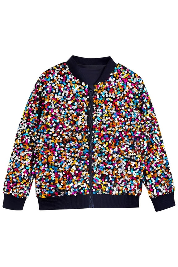 Sequin Jackets for Girls Kids Boys Zip Up Long Sleeve Birthday Party Shiny Outwear Clothes 07-Multicolor 3-4 Years