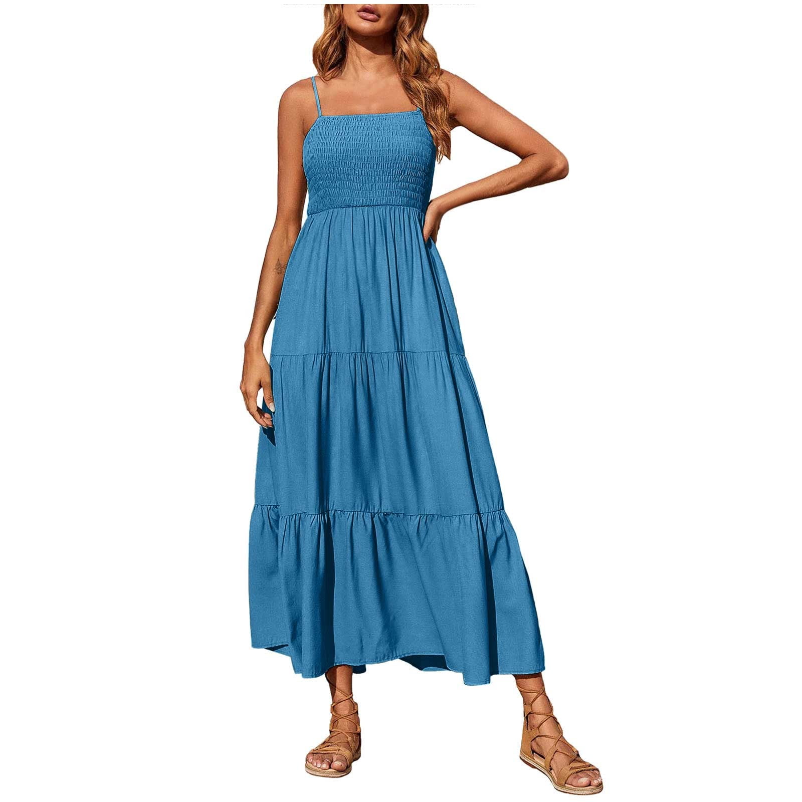 Atogsazn Smocked Tiered Long Beach Sun Dresses for Women