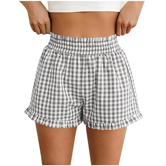 Atogsazn Striped Shorts for Women High Waisted Trendy Casual Pull On Elastic Waist Beach Shorts Fashion 04-Gray XL