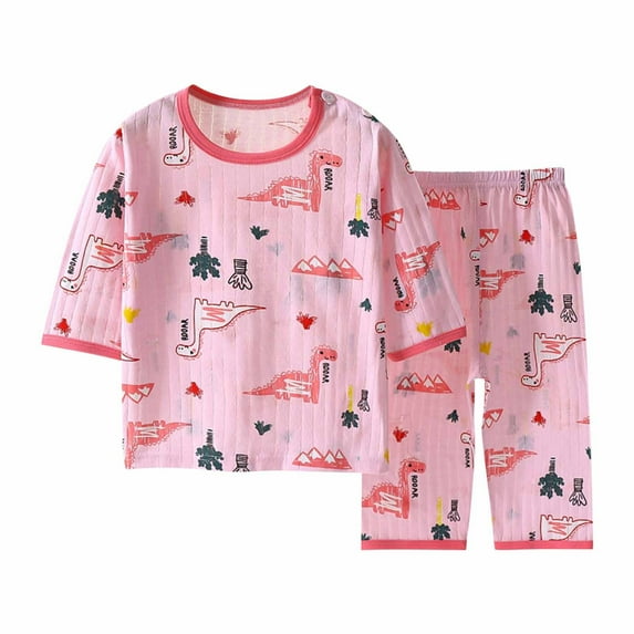Atogsazn Summer Baby Girl Boy Pajamas Set Clearance Toddler Casual Three Quarter Sleeve Loungewear Thin Air-conditioned Clothing Home Clothes Two Piece Set 2-3 Years Watermelon Red
