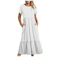 thumbnail image 1 of Atogsazn Summer Dresses for Women Casual Round Neck Short Sleeve Flowy Dress Plus Size Dresses for Curvy Women White XXL, 1 of 5