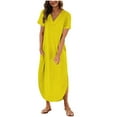 thumbnail image 1 of Atogsazn Summer Dresses for Women Casual Solid Color Pocket Short Sleeve V-Neck Loose Dress Plus Size Maxi Dresses Yellow XL, 1 of 8