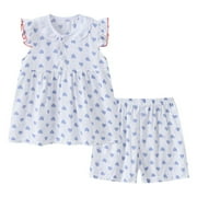 Atogsazn Summer Kids Baby Girls Pajamas Set Clearance Toddler Kids Baby Girls Sleeveless Print T-Shirt Shorts Breathable Fashion Cotton Pajamas Outfits Set 2-3 Years Light Blue