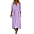 thumbnail image 1 of Atogsazn Summer Linen Button Maxi Dress for Women Casual Ruffle V Neck 3/4 Sleeve Sundress Flowy Dresses Purple XXL Fashion, 1 of 9