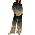 thumbnail image 1 of Atogsazn Summer Lounge Sets for Women Plain Short Sleeve Blouse Wide Leg Pants Cotton Linen 2 Piece Casual Beach Outfits Gold XL on Clearance, 1 of 6