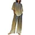 thumbnail image 1 of Atogsazn Summer Lounge Sets for Women Plain Short Sleeve Blouse Wide Leg Pants Cotton Linen 2 Piece Casual Beach Outfits Gold XXXXXL on Clearance, 1 of 6