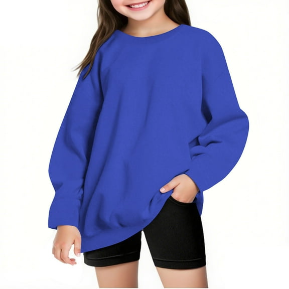 Atogsazn Sweatshirt for Girls Kids Unisex Casual Fleece Pullover Long Sleeve Sweater Fall Crew Neck Loose Top Clothes Blue 11-12 Years Fashion