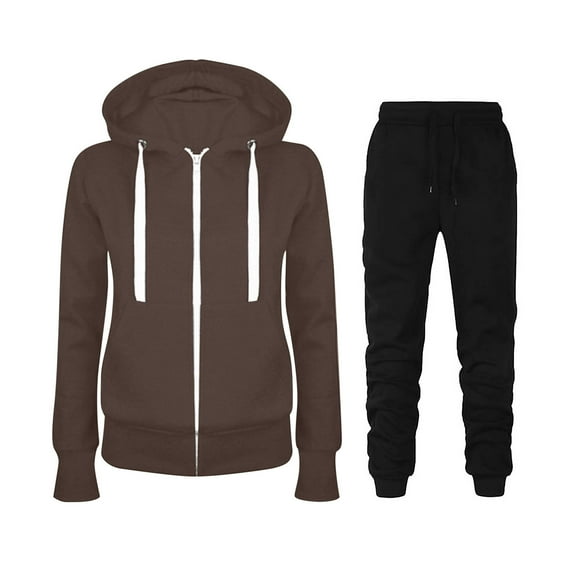 Atogsazn Sweatsuits for Women Long Sleeve Hoodies and Jogger Pants Sets Tracksuits Fall Winter Outfits Brown S on Clearance