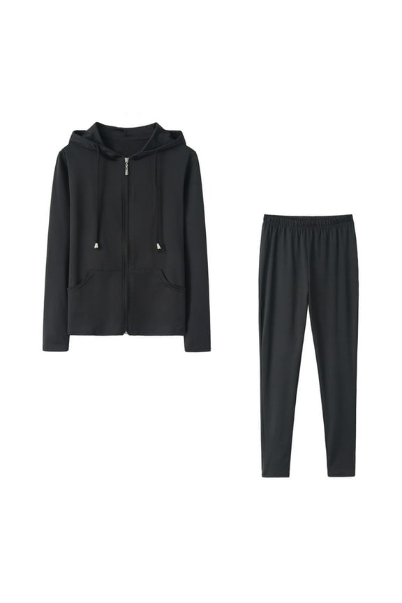 Sweatsuits for Women Set 2 Piece Jogging Suit Long Sleeve Hooded Sweatshirts Sweatpants Tracksuit B-Black XXL