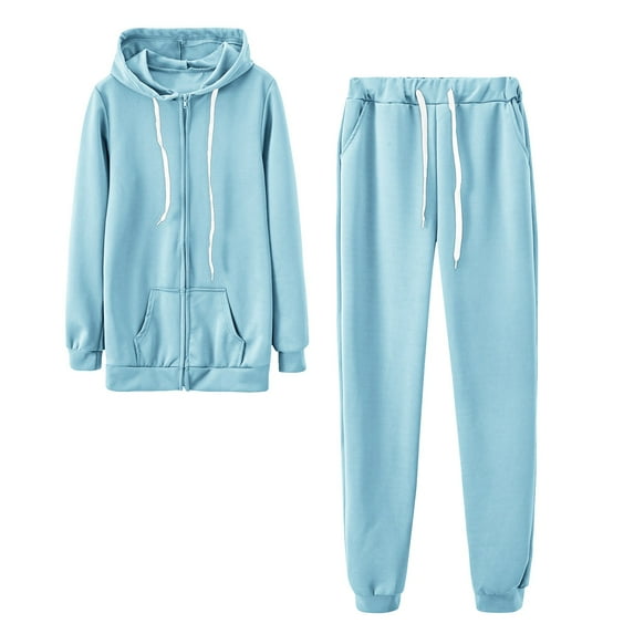 Atogsazn Sweatsuits for Women Set 2 Piece Jogging Suit Long Sleeve Hoodies Sweatshirts Sweatpants Tracksuit B-Light Blue S