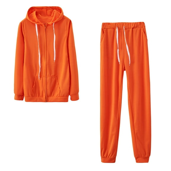 Atogsazn Sweatsuits for Women Set 2 Piece Jogging Suit Long Sleeve Hoodies Sweatshirts Sweatpants Tracksuit B-Orange B M