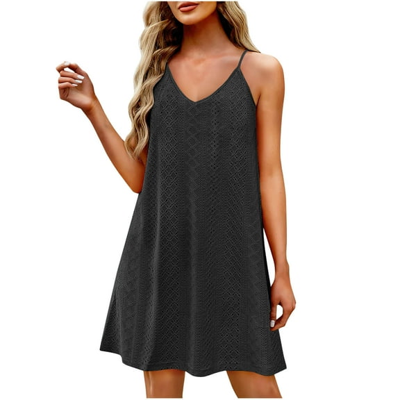 Atogsazn Swimsuit Cover Up for Women Crochet Hollow Out Summer V Neck Dresses Clothes 2025 Black XXL