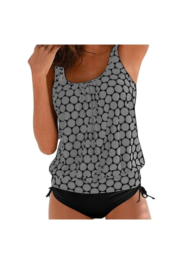Tankini Top Swimsuit Top for Women Swim Tops Plus Size Bathing Suit Top Fashion Clothes 04-Gray M