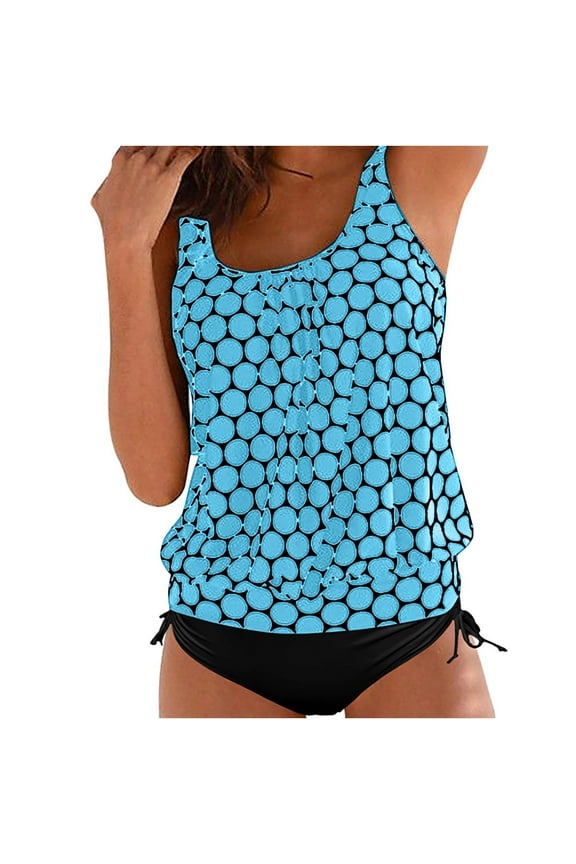 Tankini Top Swimsuit Top for Women Swim Tops Plus Size Bathing Suit Top Fashion Clothes 04-Light Blue L