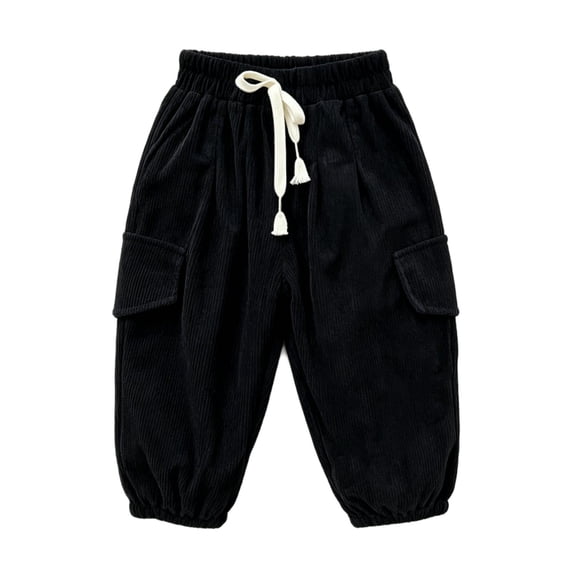 Atogsazn Toddle Baby Boys Corduroy Cargo Sweatpants Newborn Jogger Elastic Waist Pants Fall Winter Trousers with Pocket Black 2-3 Years Fashion