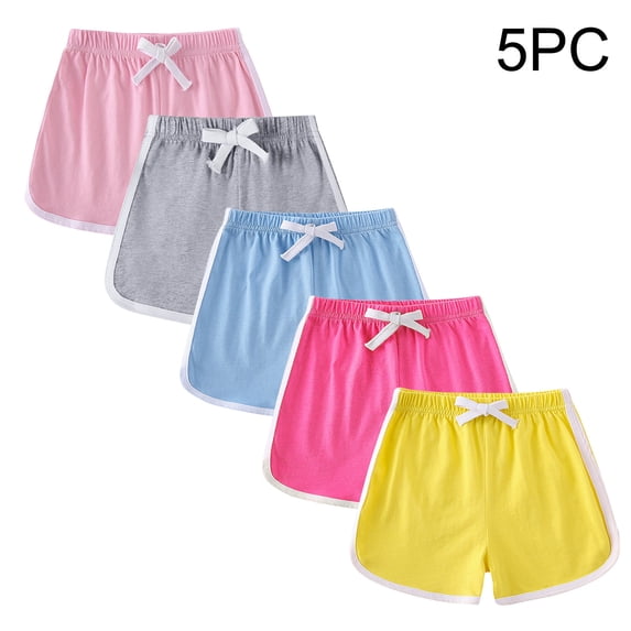 Atogsazn Toddler 5PC Jogger Shorts Girl Summer Athletic Cotton Short Pants Drawstring Clothes Fashion with Pocket 07-Multicolor 6-7 Years