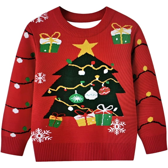Atogsazn Toddler Baby Boy Christmas Sweater Kids Long Sleeve Pullover Sweatshirts Fall Winter Clothing Tops Outerwear 07-Red 5-6 Years Fashion