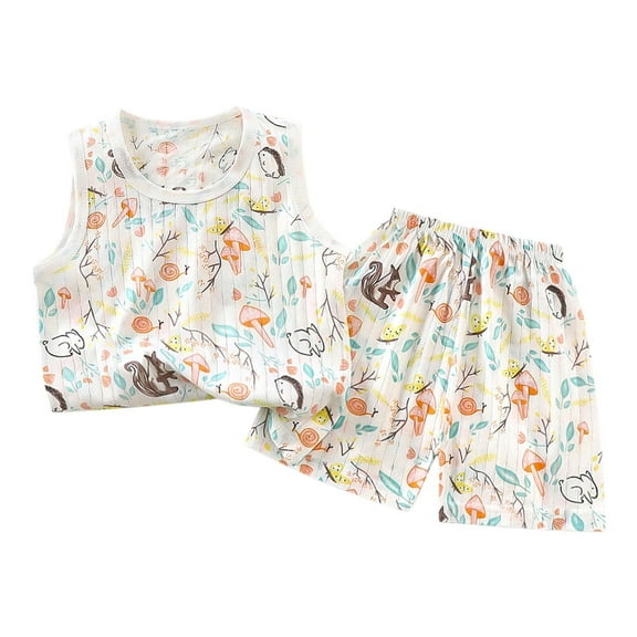 Atogsazn Toddler Baby Boy Girl Pajamas Set Kid Printed Sleeveless Tank Top and Shorts Outfit Summer Clothes Loungewear Pink 8-9 Years