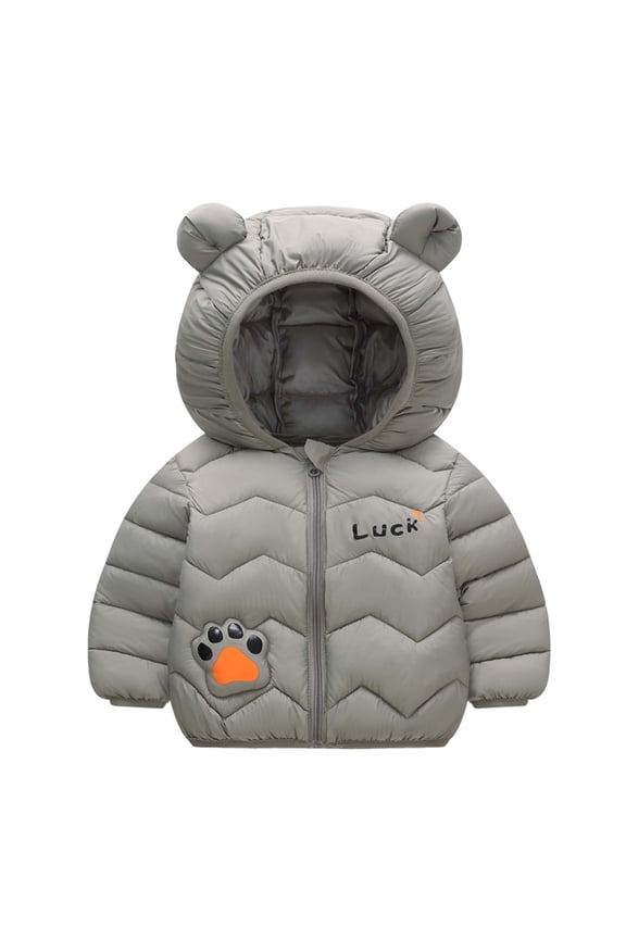 Toddler Baby Boy Puff Jacket Kids Casual Zip Up Long Sleeve Hoodie Winter Clothing Outerwear Tops 02-Gray 12-24 Months Fashion