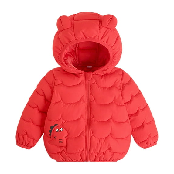 Atogsazn Toddler Baby Boy Puffer Jacket Full Zip Cute Dinsaour Hoodie Winter Long Sleeve Tops Outerwear Clothing Red 3-4 Years Fashion