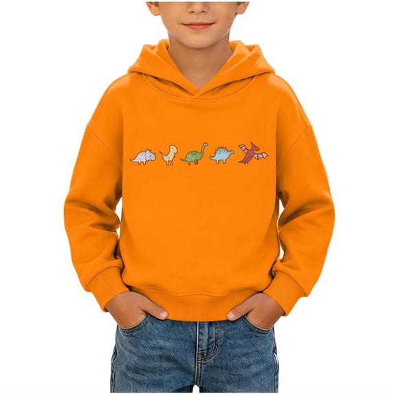 Atogsazn Toddler Baby Boys Fleece Hoodies Kids Dinosaur Print Long Sleeve Hooded Sweatshirt Fall Winter Tops Clothes Orange 5-6 Years Fashion
