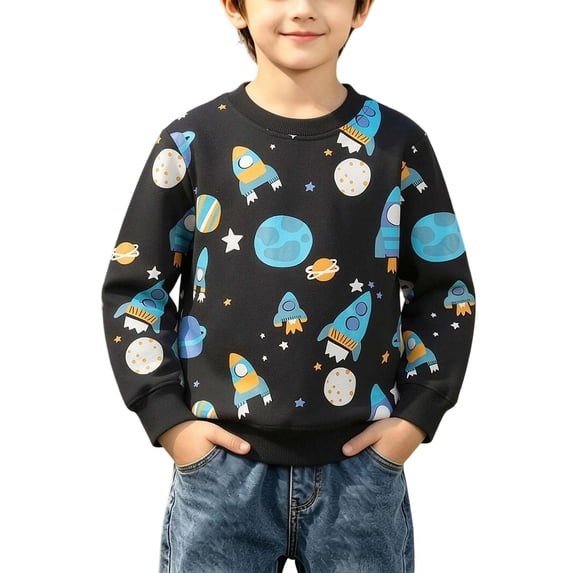 Atogsazn Toddler Baby Boys Fleece Sweater Kids Casual Cartoon Print Long Sleeve Sweatshirt Fall Winter Tops Blue 2-3 Years Fashion
