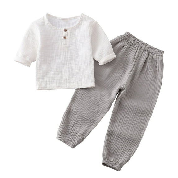 Atogsazn Toddler Baby Boys Girls Cotton Pants Set Long Sleeve T-Shirt Tops and Pants Set Fall Spring Clothes Outfit B-White 9-12 Months