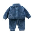 thumbnail image 1 of Atogsazn Toddler Baby Boys Girls Fleece 2 Piece Set Kids Fuzzy Zipper Long Sleeve Sweatshirt and Pants Outfits Winter Warm Clothes Blue 3-4 Years, 1 of 7