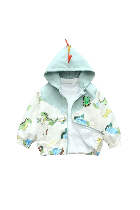 Toddler Baby Boys Girls Jacket Kids Cute Print Zip Up Windproof Coat Spring Fall Clothes Outerwear Fashion 01-Green 3-9 Months