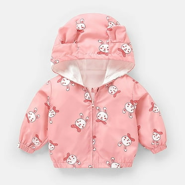 Atogsazn Toddler Baby Boys Girls Zip Up Jackets Cute Print Windproof Long Sleeve Coat Spring Fall Clothes Outerwear Pink 18-24 Months on Clearance