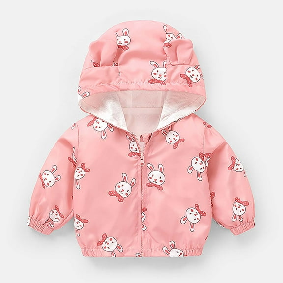 Atogsazn Toddler Baby Boys Girls Zip Up Jackets Cute Print Windproof Long Sleeve Coat Spring Fall Clothes Outerwear Pink 18-24 Months