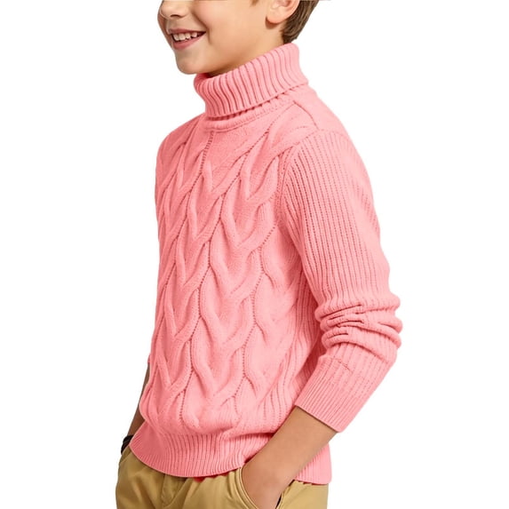 Atogsazn Toddler Baby Boys Knit Cotton Sweater Kids Turtleneck Thick Warm Long Sleeve Pullover Tops Pink 8-9 Years Fashion