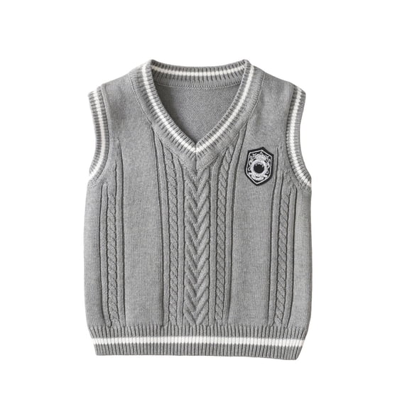 Atogsazn Toddler Baby Boys Knitted Cotton Sweater,Kids V Neck Sleeveless Vest Uniform School Tops Clothes Gray 6-7 Years Fashion