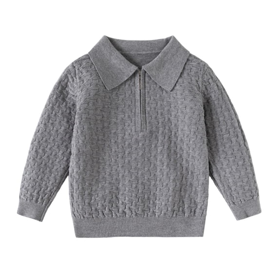 Atogsazn Toddler Baby Boys Knitted Sweater Kids Casual Quarter Zip Long Sleeve Sweatshirt Fall Tops Clothes Gray 2-3 Years Fashion