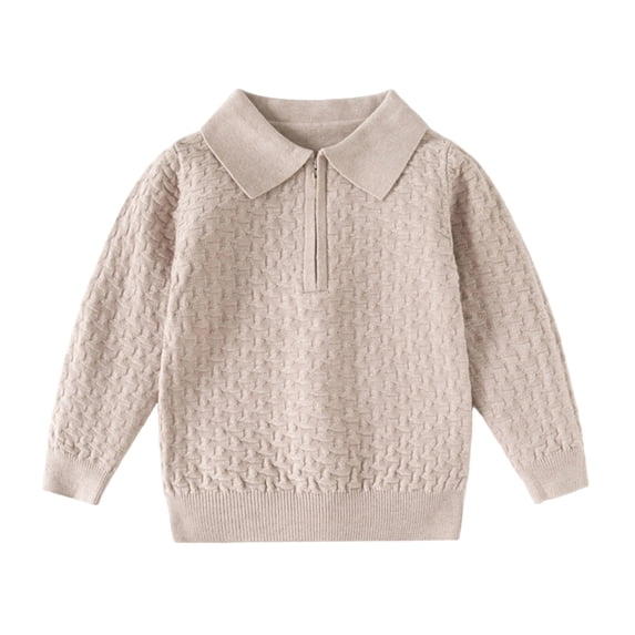 Atogsazn Toddler Baby Boys Knitted Sweater Kids Casual Quarter Zip Long Sleeve Sweatshirt Fall Tops Clothes Khaki 5-6 Years Fashion