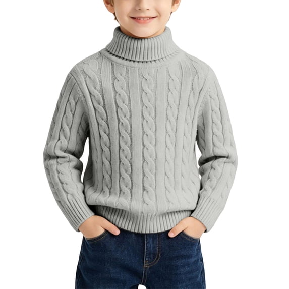 Atogsazn Toddler Baby Boys Knitted Sweater Kids Turtleneck Long Sleeve Sweaters Fall Winter Tops Clothes Gray 18-24 Months Fashion