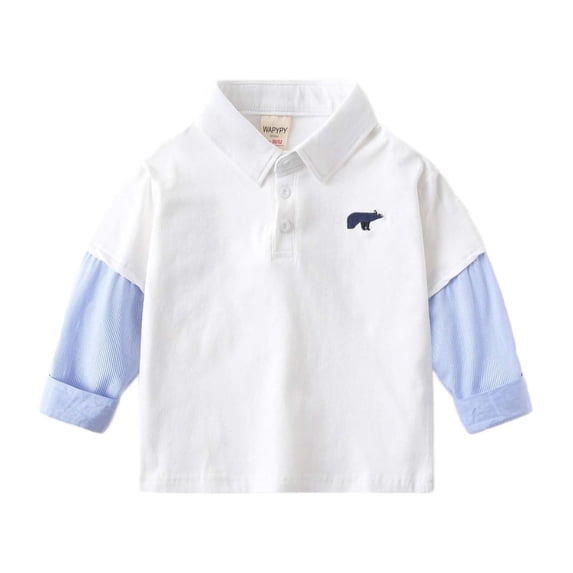 Atogsazn Toddler Baby Boys Long Sleeve Sweatshirt Kids Button Fleece Colorblock Pullover Shirts Tops Fall Winter Clothes 01-White 18-24 Months