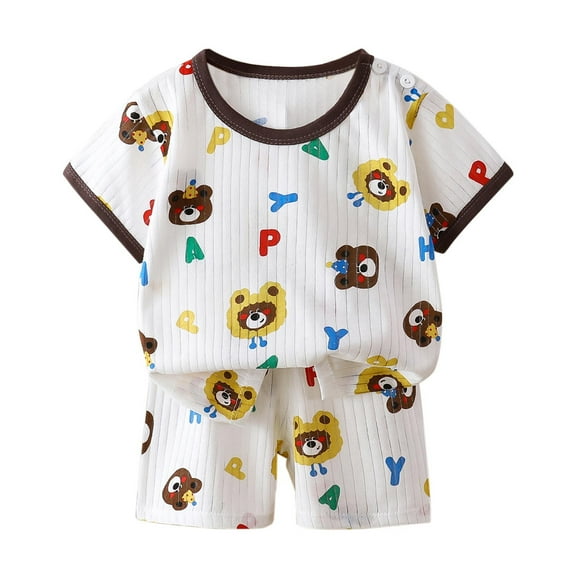 Atogsazn Toddler Baby Boys Pajamas Clothes Set Kids Cute Print Short Sleeve Tshirt Shorts Outfits Summer Pjs Sleepwear Coffee 18-24 Months
