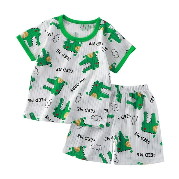 Atogsazn Toddler Baby Boys Pajamas Clothes Set Kids Cute Print Short Sleeve Tshirt Shorts Outfits Summer Pjs Sleepwear Green 18-24 Months