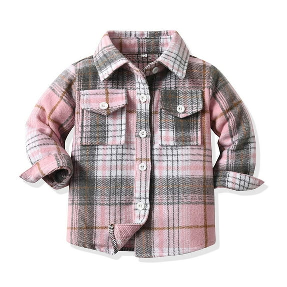 Atogsazn Toddler Baby Boys Plaid Shirt Casual Button Down Long Sleeve Flannel Shirts Fall Winter Clothes with Pocket Pink 18-24 Months Fashion