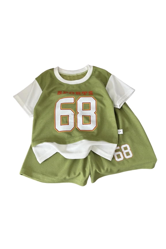 Toddler Baby Boys Summer Outfit Kids Casual Sports Short Sleeve T-shirt Shorts Set Sports Clothing Green 2-3 Years Fashion