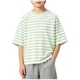 thumbnail image 1 of Atogsazn Toddler Baby Boys Summer Striped T-shirt Kids Loose Fit Short Sleeve Pullover Tshirt Tunic Tops Green 5-6 Years Fashion, 1 of 8