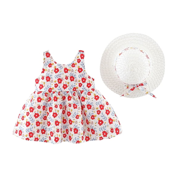 Atogsazn Toddler Baby Girl Dress Casual Floral Ruffle Sundress Suspender Sleeveless Dresses Fashion Clothes Outfit 01-Red 2-3 Years on Clearance