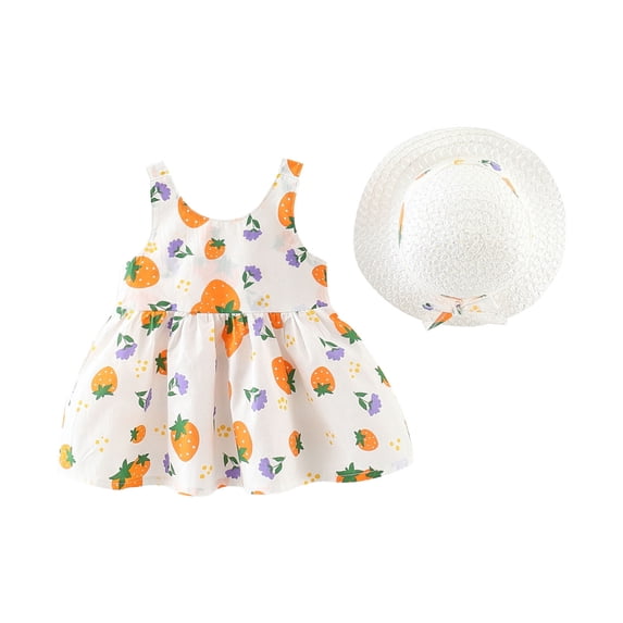 Atogsazn Toddler Baby Girl Dress Casual Floral Ruffle Sundress Suspender Sleeveless Dresses Fashion Clothes Outfit 02-Orange 6-12 Months on Clearance