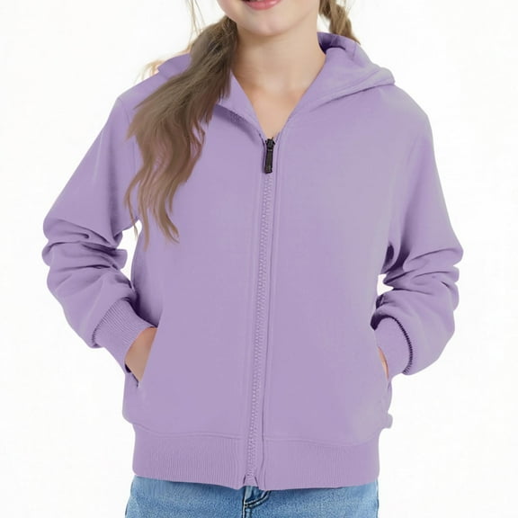 Atogsazn Toddler Baby Girl Hoodies Kids Fleece Zip Up Long Sleeve Sweatshirt with Pocket Sweater Tops Clothing Purple 2-3Years Fashion
