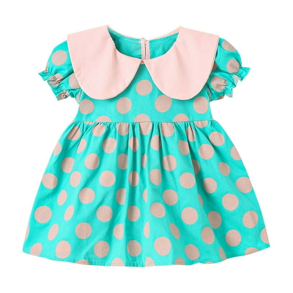 Atogsazn Toddler Baby Girl Summer Dress Infant Short Sleeve Dresses Fashion Clothes Outfit Green 6-12 Months