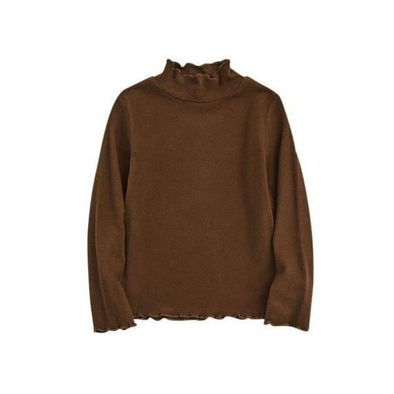 Atogsazn Toddler Baby Girls Blouse Kids Casual Long Sleeve Shirt Lightweight Solid Color Tops for Children Fall Clothes Coffee 6-7 Years