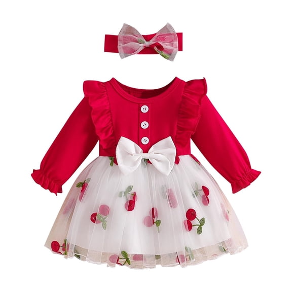 Atogsazn Toddler Baby Girls Clothes Set Infant Ruffle Long Sleeve Ribbed Tulle Dress with Headband Outfit Wine 3-6 Months Fashion